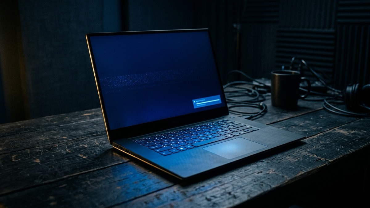 A technician fixing a laptop remotely while the owner watches the screen from home